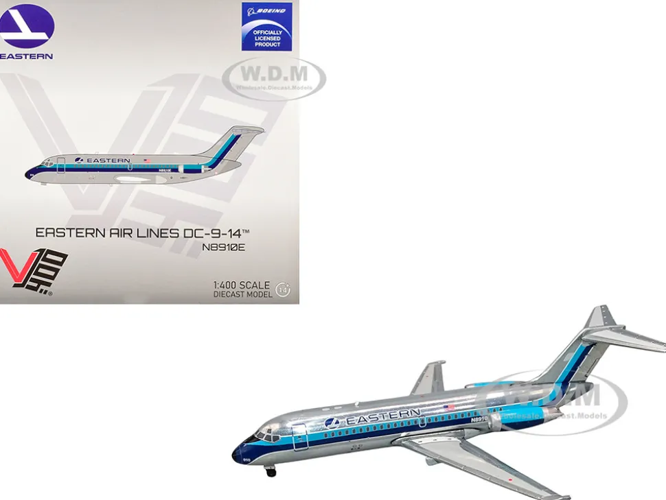McDonnell Douglas DC-9-14 Commercial Aircraft "Eastern Air Lines" (N8910E) Silver with Blue Stripes 1/400 Diecast Model Airplane by V1:400