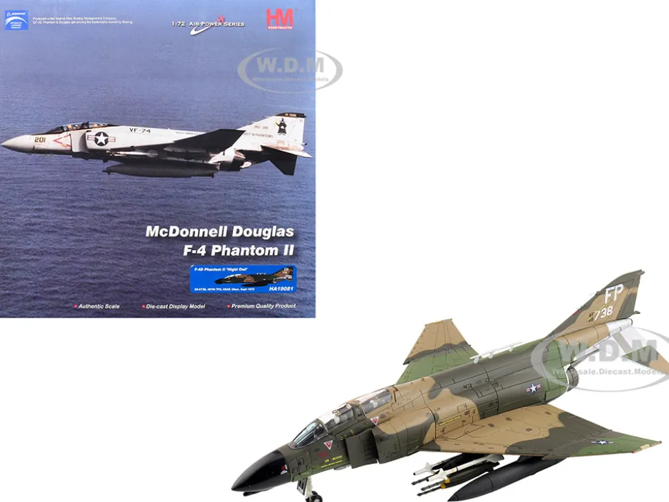 McDonnell Douglas F-4D Phantom II Fighter-Bomber Aircraft "66-8738, Night Owl, 497th TFS, Ubon RTAFB, Thailand" (1972) United States Air Force "Air Power Series" 1/72 Diecast Model by Hobby Master