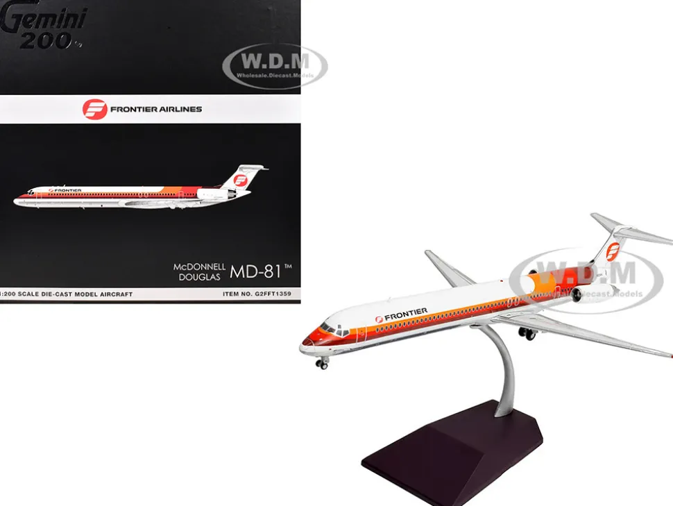 McDonnell Douglas MD-81 Commercial Aircraft "Frontier Airlines" (N859HA) White with Red and Orange Stripes "Gemini 200" Series 1/200 Diecast Model Airplane by GeminiJets