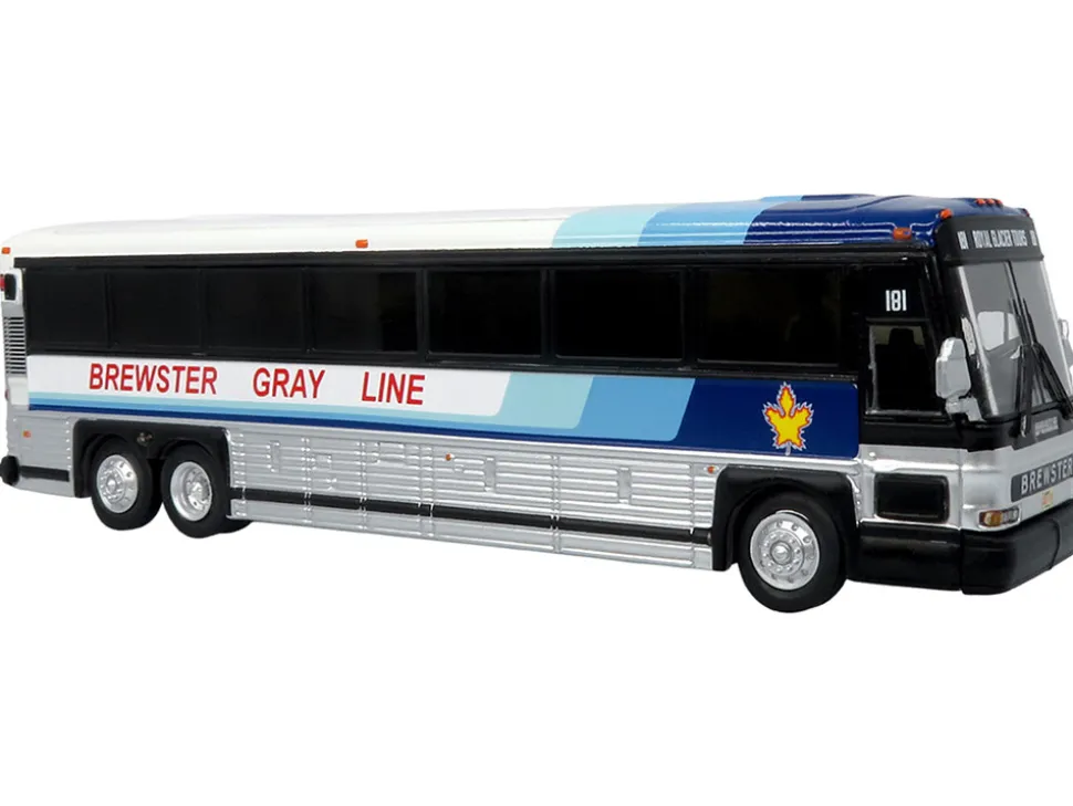 2001 MCI D4000 Coach Bus "Brewster Gray Line" White with Blue Stripes "Vintage Bus & Motorcoach Collection" Limited Edition to 504 pieces Worldwide 1/87 (HO) Diecast Model by Iconic Replicas