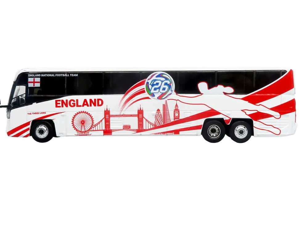 MCI D4520 Coach Bus "England National Football Team" White with Graphics "International Federation of the Global Game" Series Limited Edition to 504 pieces Worldwide 1/87 (HO) Diecast Model by Iconic Replicas