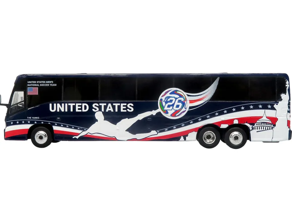 MCI J4500 Coach Bus "United States National Soccer Team" Dark Blue with Graphics "International Federation of the Global Game" Series Limited Edition to 504 pieces Worldwide 1/87 (HO) Diecast Model by Iconic Replicas