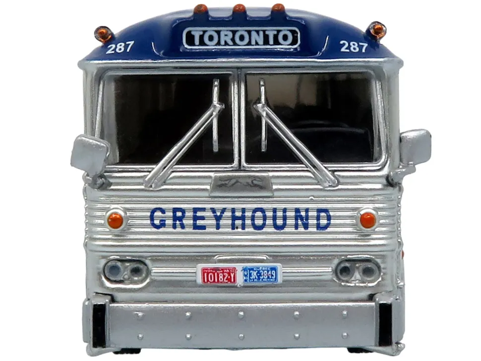 1964 MCI MC-5A Coach Bus "Greyhound Canada" White with Blue Stripes "Vintage Bus & Motorcoach Collection" Limited Edition to 504 pieces Worldwide 1/87 (HO) Diecast Model by Iconic Replicas