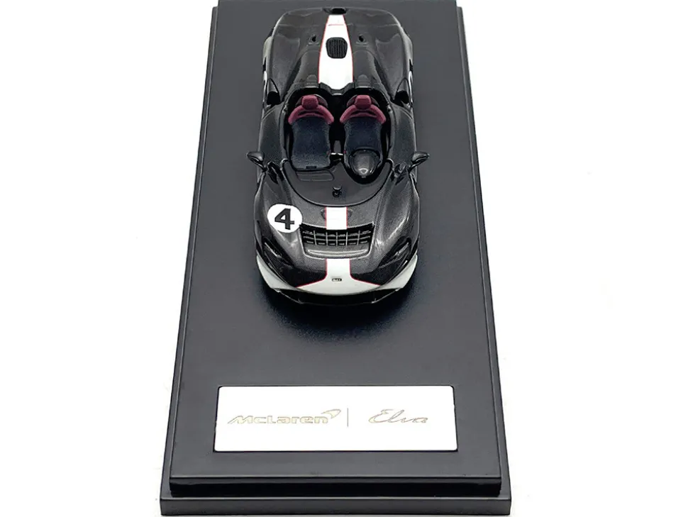 McLaren Elva Convertible #4 Carbon Black with White and Red Stripes 1/64 Diecast Model Car LCD Models LCD64022CBU