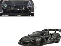 McLaren Senna GTR Dark Gray Metallic with Carbon Hood and Black Top 1/64 Diecast Model Car by CM Model