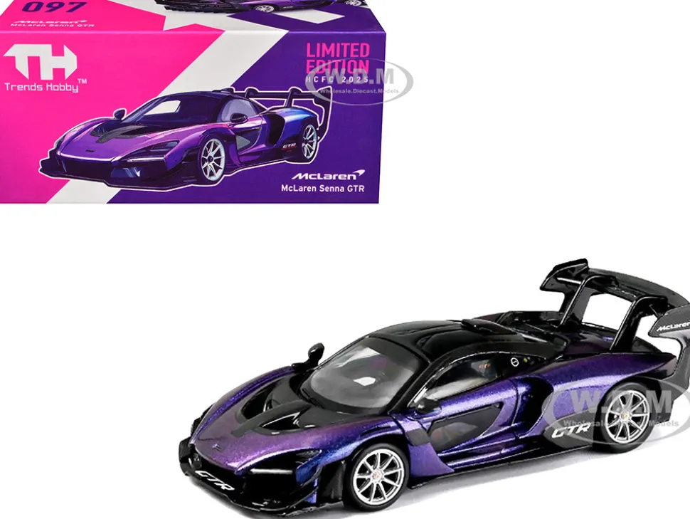 McLaren Senna GTR Midnight Purple Metallic with Black Top "HCFC 2025 Limited Edition" 1/64 Diecast Model Car by Trends Hobby