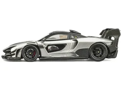 McLaren Senna GTR Silver Gray Metallic with Carbon Hood and Black Top 1/64 Diecast Model Car by CM Model