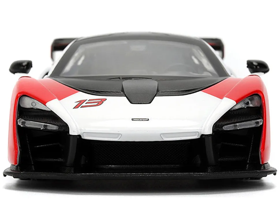 McLaren Senna Red and White with Carbon Hood and Top "HyperSpec" Series 1/24 Diecast Model Car by Jada
