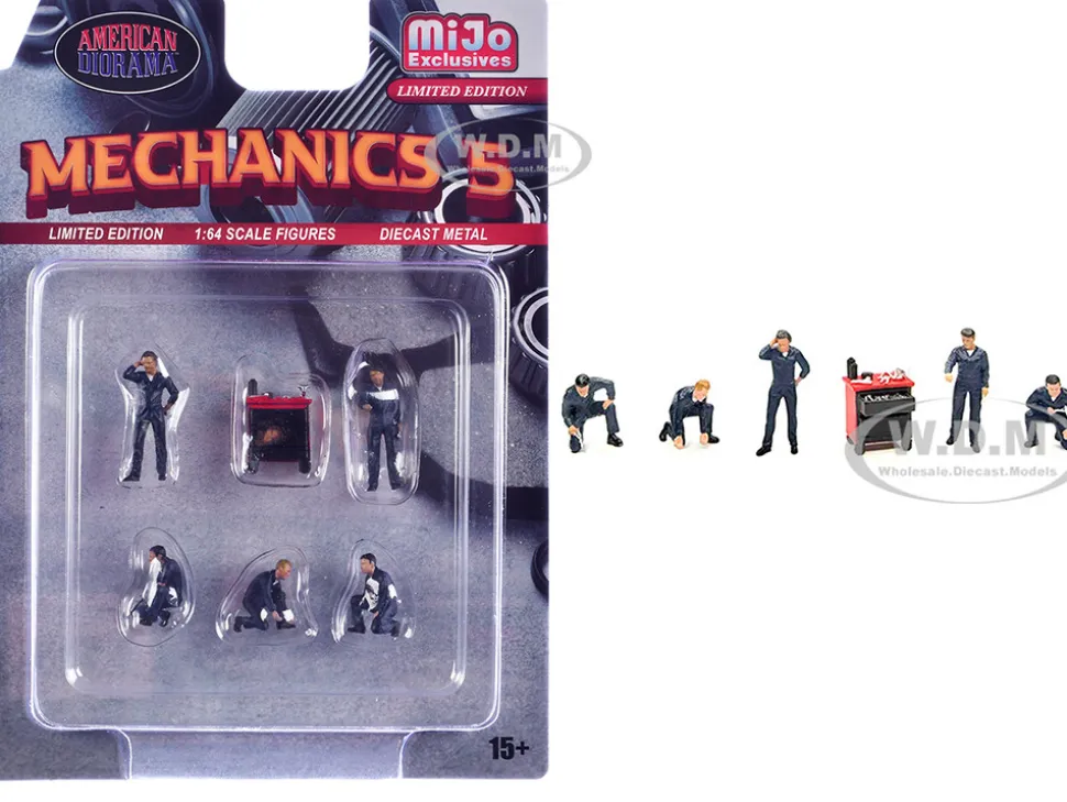 Mechanics #5 6 piece Diecast Figure Set (5 Figures, 1 Tool Cabinet) Limited Edition for 1/64 Scale Models by American Diorama