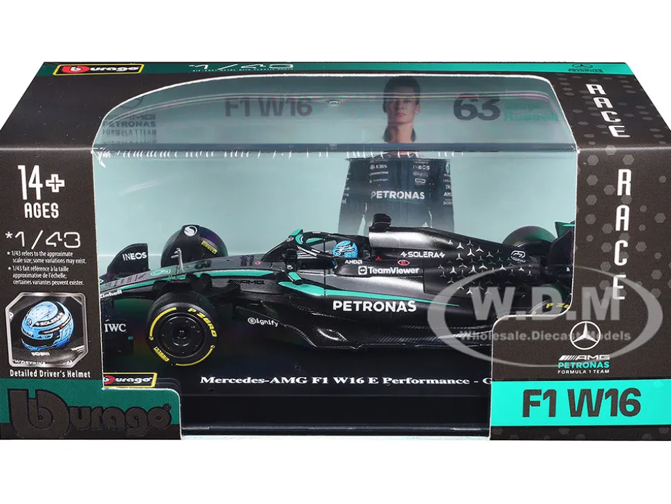 Mercedes-AMG F1 W16 E Performance #63 George Russell Formula One F1 "World Championship" (2025) with Display Case 1/43 Diecast Model Car by Bburago