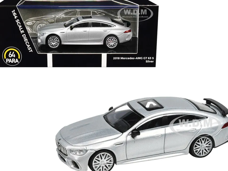 2018 Mercedes-AMG GT 63 S with Sunroof Silver Metallic 1/64 Diecast Model Car Paragon Models PA-55283