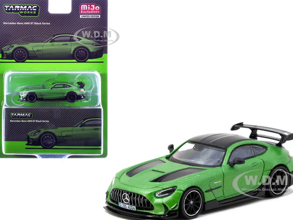 Mercedes-Benz AMG GT Black Series Green Metallic with Black Top and Hood Stripes "Global64" Series 1/64 Diecast Model by Tarmac Works