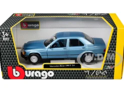 Mercedes-Benz 190 E 2.6 Blue Metallic 1/24 Diecast Model Car by Bburago