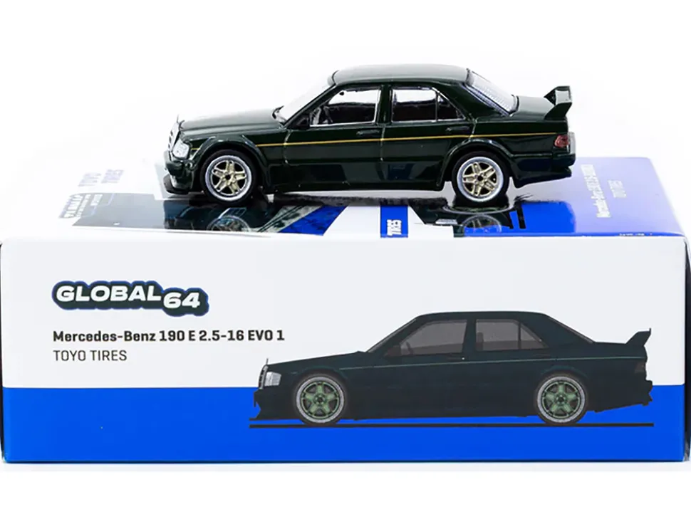 Mercedes-Benz 190 E 2.5-16 EVO 1 "Toyo Tires" Dark Green "Global64" Series 1/64 Diecast Model by Tarmac Works