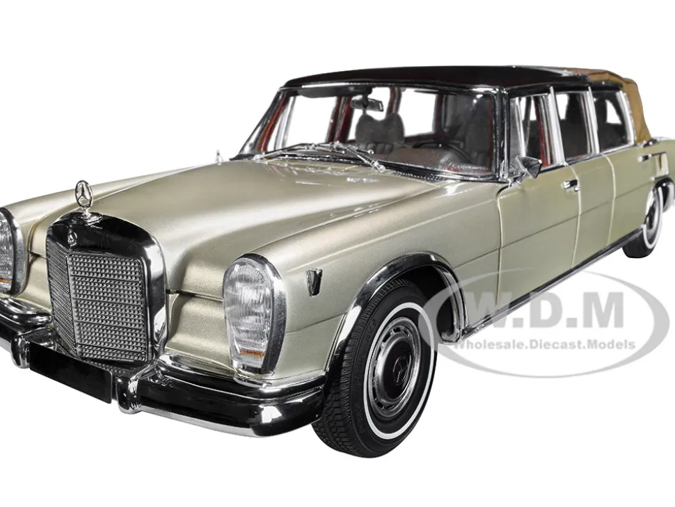 1965-1981 Mercedes Benz 600 Pullman W100 Landaulet Limousine Convertible Functional Softtop Gold Limited Edition 800 pieces Worldwide 1/18 Diecast Model Car CMC M-217