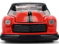 1951 Mercury Coupe Black with Flame Graphics and Red Interior and Mickey Mouse Diecast Figure