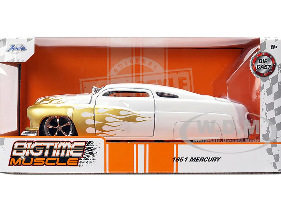 1951 Mercury Coupe White with Gold Flames "Bigtime Muscle" Series 1/24 Diecast Model Car by Jada