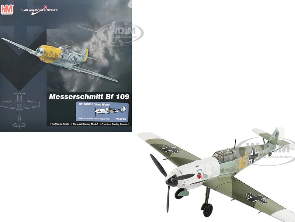 Messerschmitt Bf 109E-3 Fighter Aircraft "Yellow 15, Karl Wolff, III/JG 52, France" (1940) German Luftwaffe "Air Power Series" 1/48 Diecast Model by Hobby Master
