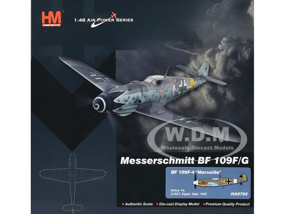 Messerschmitt Bf 109F-4 Fighter Aircraft "Marseille, Yellow 14, 3./JG27, Egypt" (1942) German Luftwaffe "Air Power Series" 1/48 Diecast Model by Hobby Master