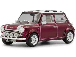 1997 Mini Cooper Sport Purple Metallic with White Stripes and Checkered Top 1/43 Diecast Model Car by Solido