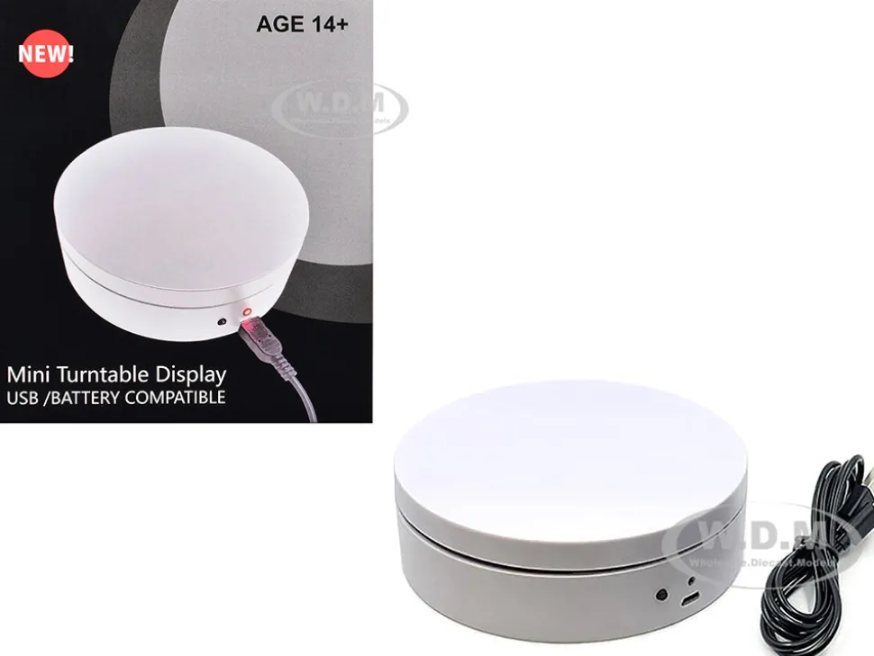 Mini Turntable Rotating Display Stand 4.75" with White Base for 1/64 Scale Model Cars