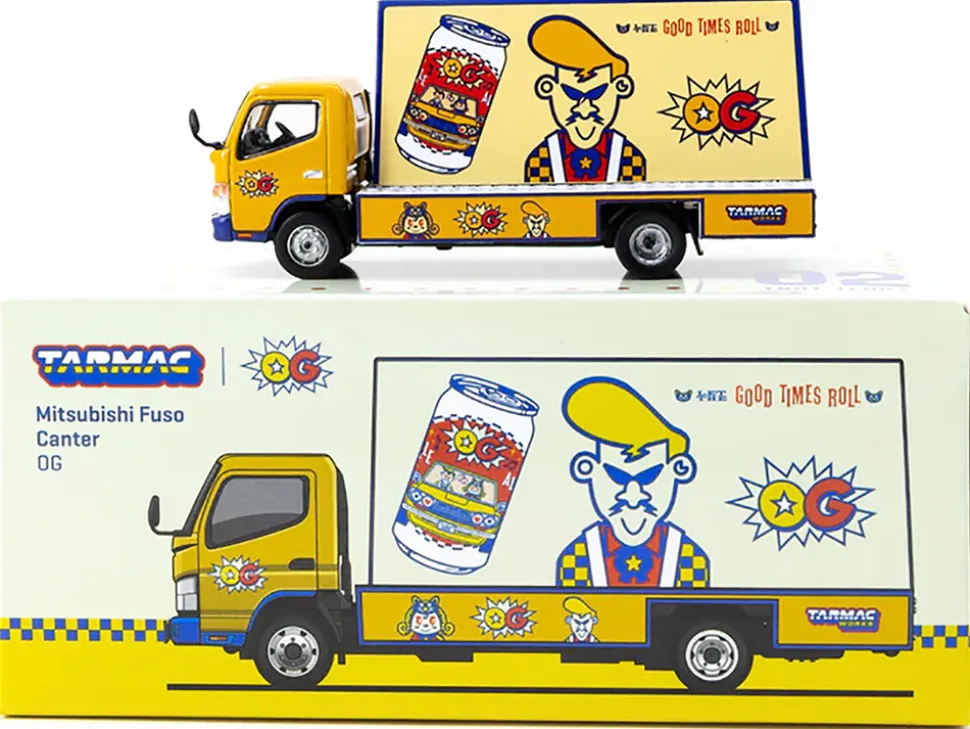 Mitsubishi Fuso Canter Mobile Ad Truck RHD (Right Hand Drive) "OG Beer" Yellow with Graphics "Truck64" Series 1/64 Diecast Model Car by Tarmac Works