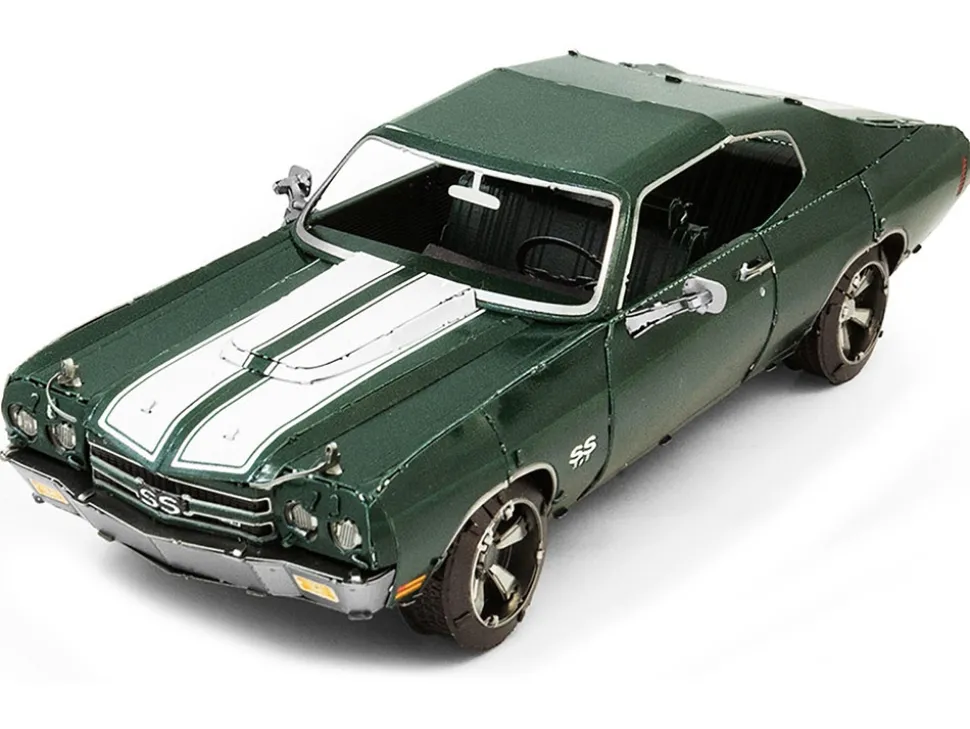 Model Kit 1970 Chevrolet Chevelle SS Green with White Stripes (Challenging Difficulty) Steel Model by Metal Earth