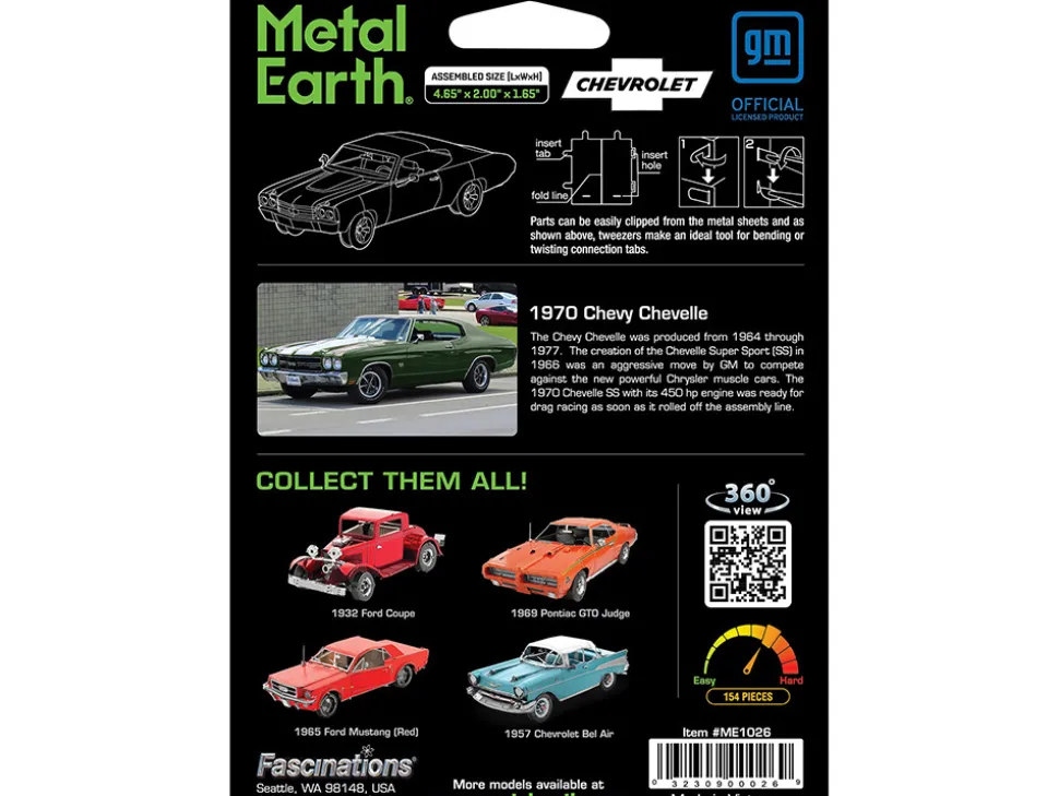 Model Kit 1970 Chevrolet Chevelle SS Green with White Stripes (Challenging Difficulty) Steel Model by Metal Earth