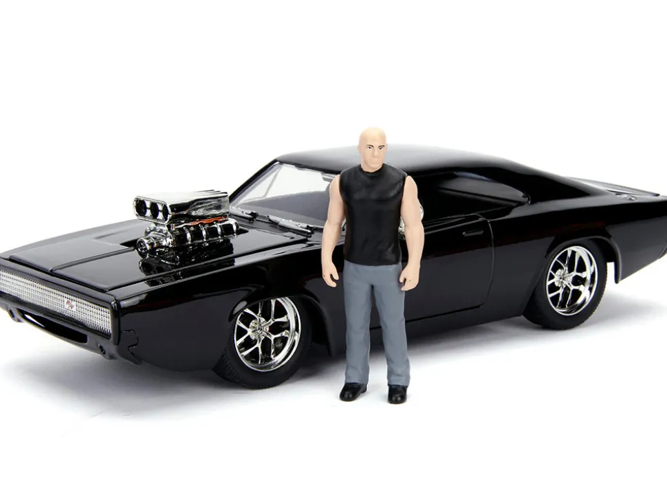 Model Kit Dodge Charger R/T Black and Dom Diecast Figure "Fast & Furious" Movie "Build N' Collect" Series 1/24 Diecast Model Car by Jada