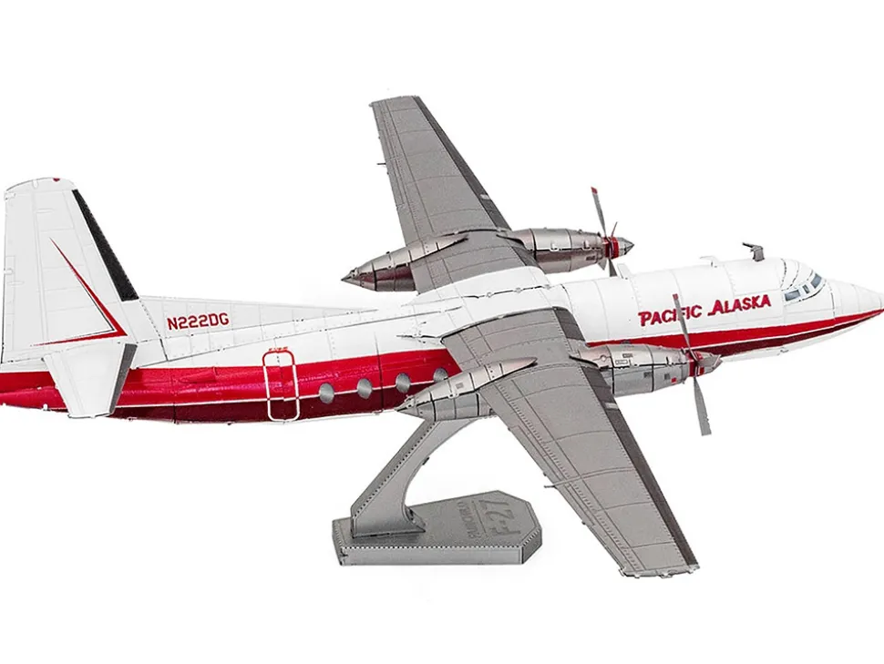 Model Kit Fairchild F-27 Commercial Aircraft "Pacific Alaska" White with Red Stripes (Moderate Difficulty) Steel Model by Metal Earth