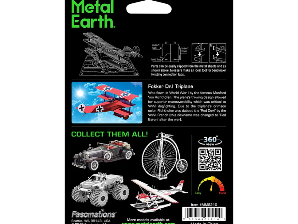 Model Kit Fokker Dr.I Triplane Fighter Aircraft "Red Baron" German Air Force (Moderate Difficulty) Steel Model by Metal Earth