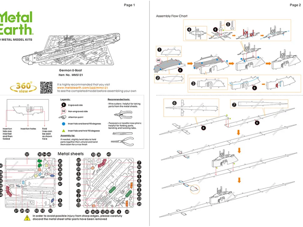 Model Kit German U-Boat Type XXI Submarine (Challenging Difficulty) Steel Model by Metal Earth
