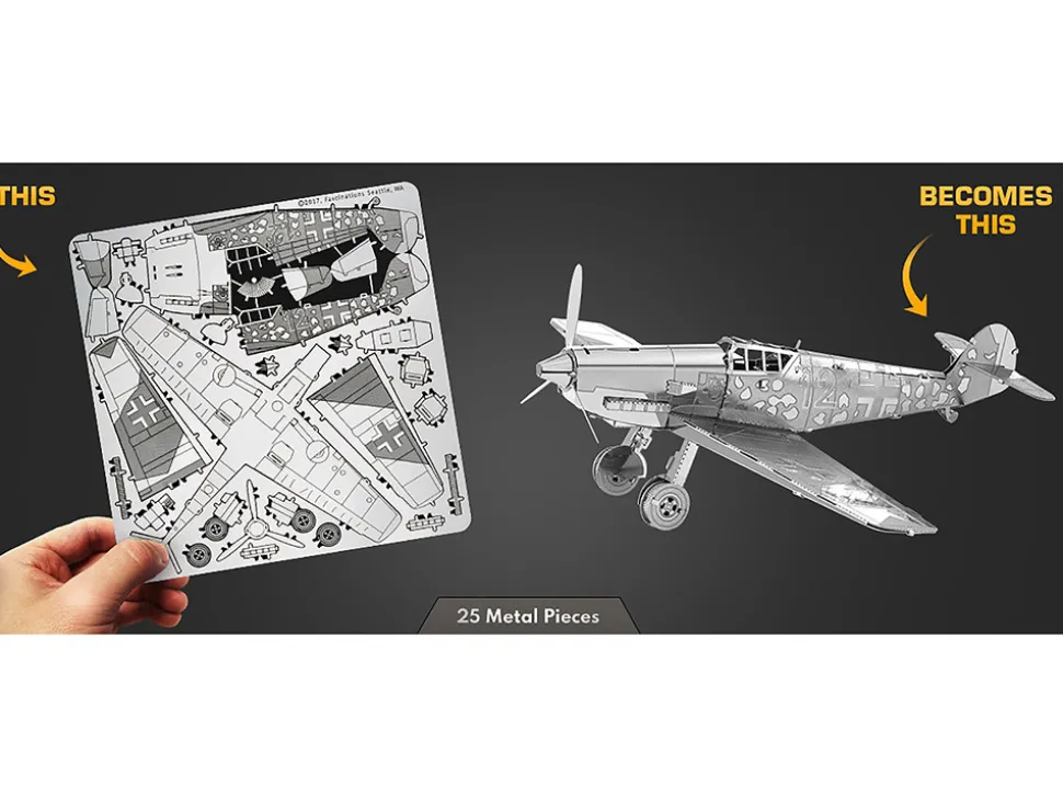 Model Kit Messerschmitt BF-109 Fighter Aircraft "German Luftwaffe" (Moderate Difficulty) Steel Model by Metal Earth