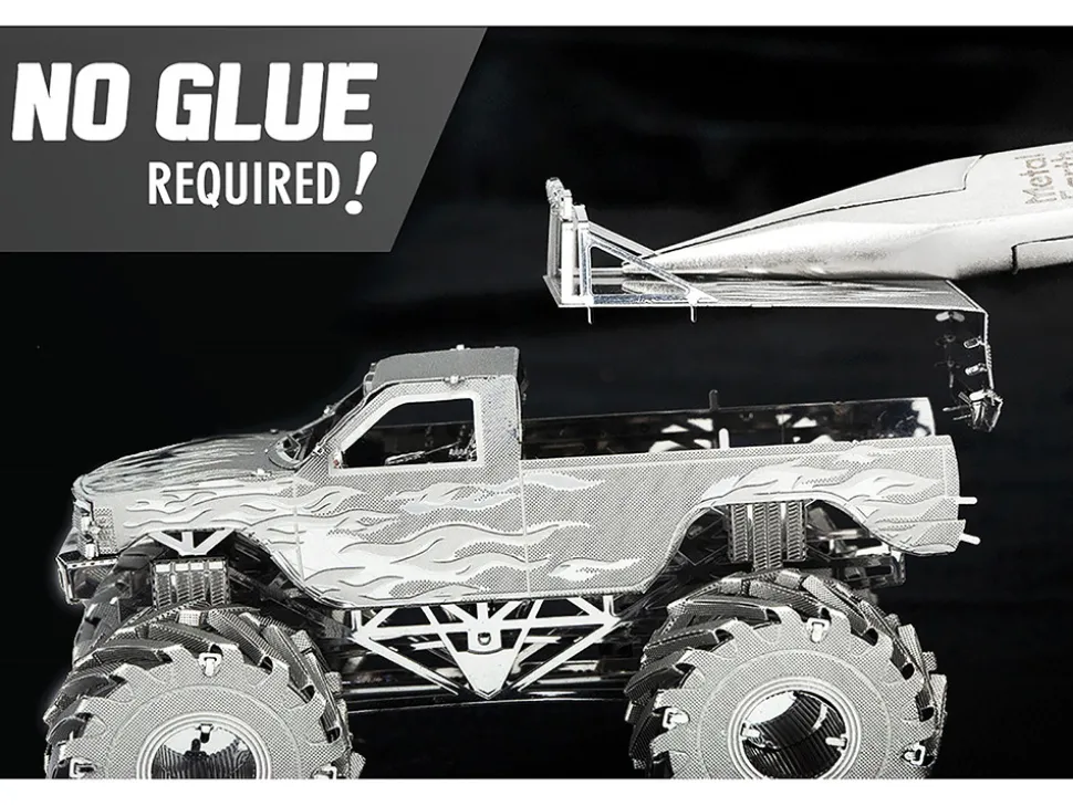 Model Kit Monster Truck with Flame Graphics (Moderate Difficulty) Steel Model by Metal Earth
