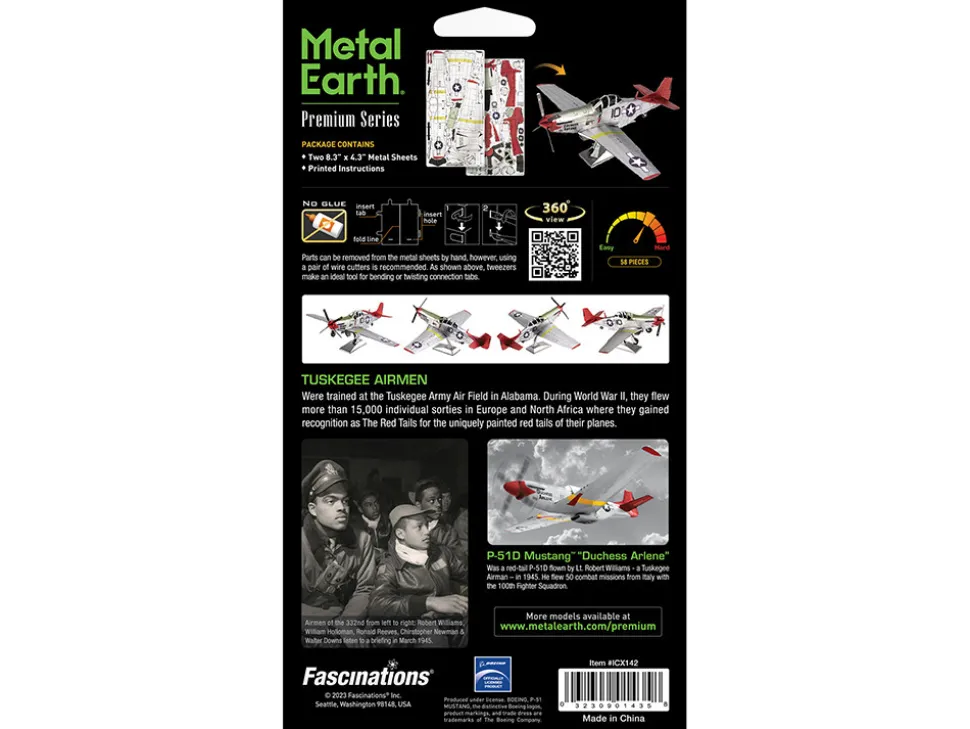 Model Kit North American P-51D Mustang Fighter Aircraft "Tuskegee Airmen, Duchess Arlene, 100th Fighter Squadron" United States Army Air Forces (Challenging Difficulty) Steel Model by Metal Earth