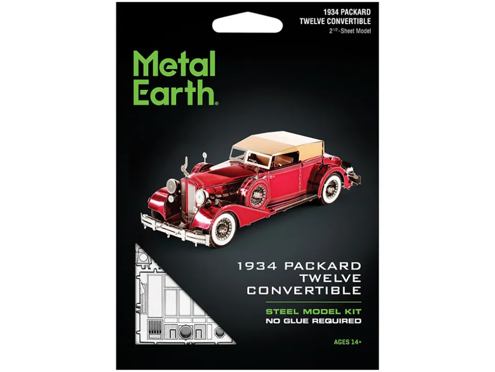 Model Kit 1934 Packard Twelve Convertible Red with Tan Soft Top (Moderate Difficulty) Steel Model by Metal Earth