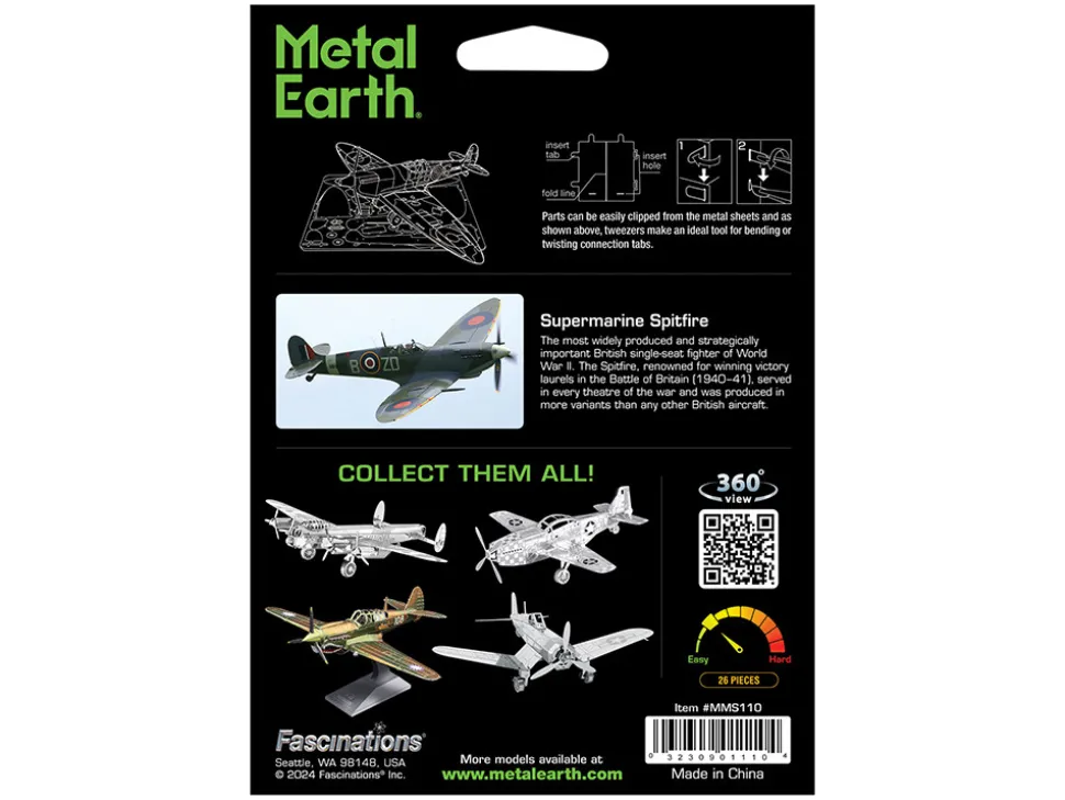 Model Kit Supermarine Spitfire Fighter Aircraft "Royal Air Force" (Easy Difficulty) Steel Model by Metal Earth