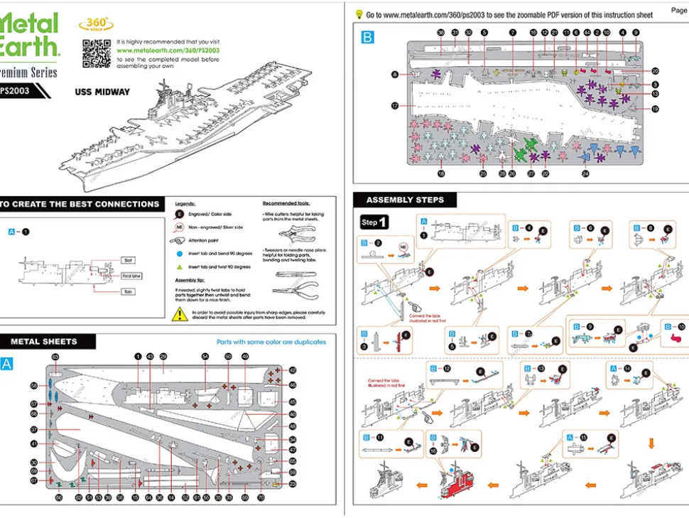 Model Kit USS Midway (CV-41) Aircraft Carrier (Challenging Difficulty) Steel Model by Metal Earth