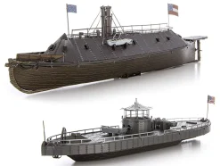 Model Kit USS Monitor and USS Merrimack Ironclad Warships "Battle of the Ironclads" (Challenging Difficulty) Steel Model by Metal Earth