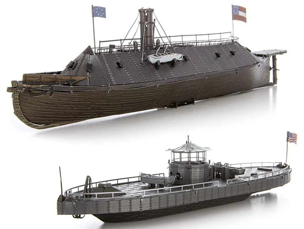 Model Kit USS Monitor and USS Merrimack Ironclad Warships "Battle of the Ironclads" (Challenging Difficulty) Steel Model by Metal Earth
