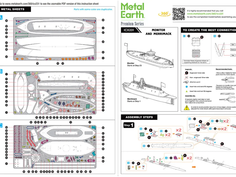 Model Kit USS Monitor and USS Merrimack Ironclad Warships "Battle of the Ironclads" (Challenging Difficulty) Steel Model by Metal Earth