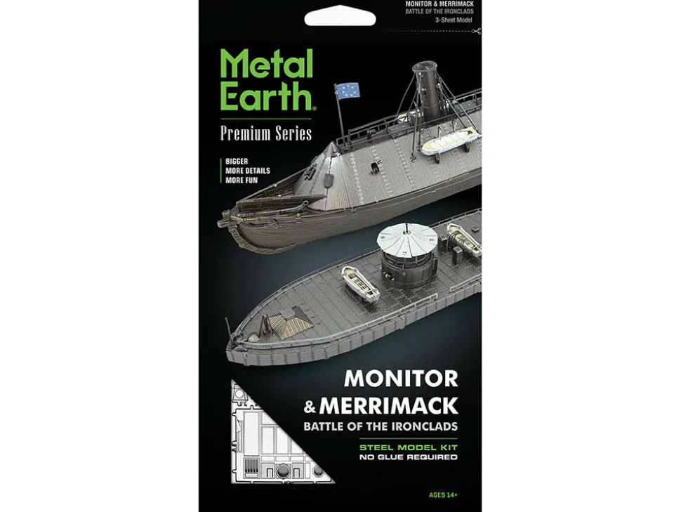 Model Kit USS Monitor and USS Merrimack Ironclad Warships "Battle of the Ironclads" (Challenging Difficulty) Steel Model by Metal Earth