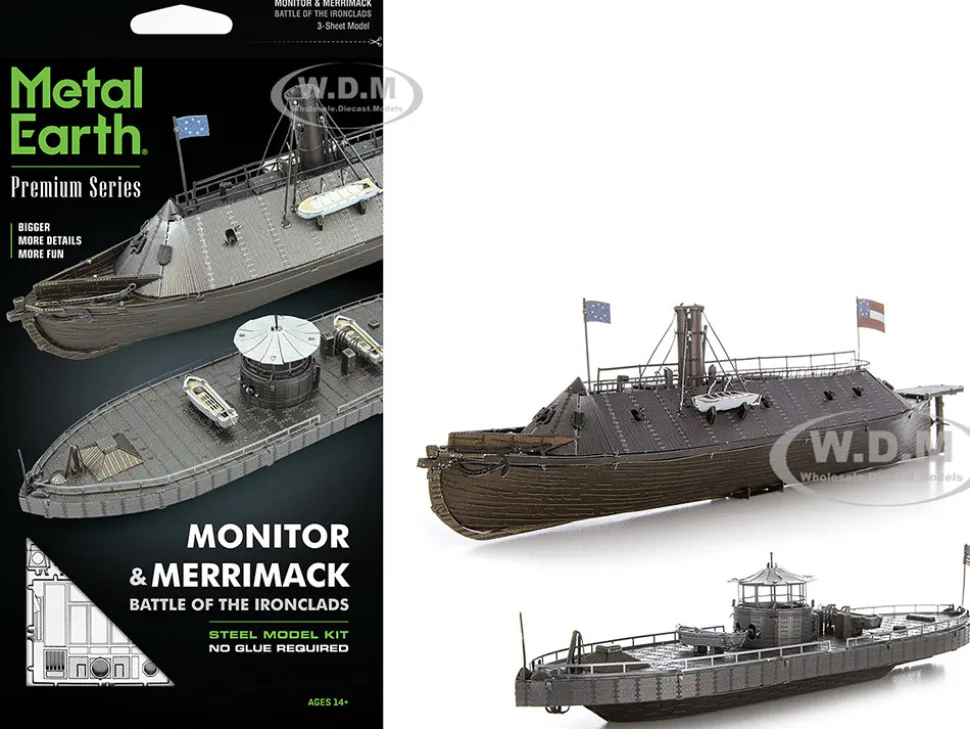 Model Kit USS Monitor and USS Merrimack Ironclad Warships "Battle of the Ironclads" (Challenging Difficulty) Steel Model by Metal Earth