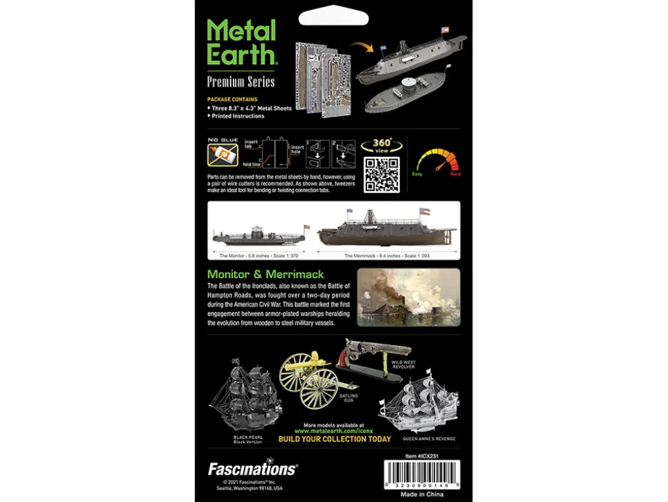 Model Kit USS Monitor and USS Merrimack Ironclad Warships "Battle of the Ironclads" (Challenging Difficulty) Steel Model by Metal Earth
