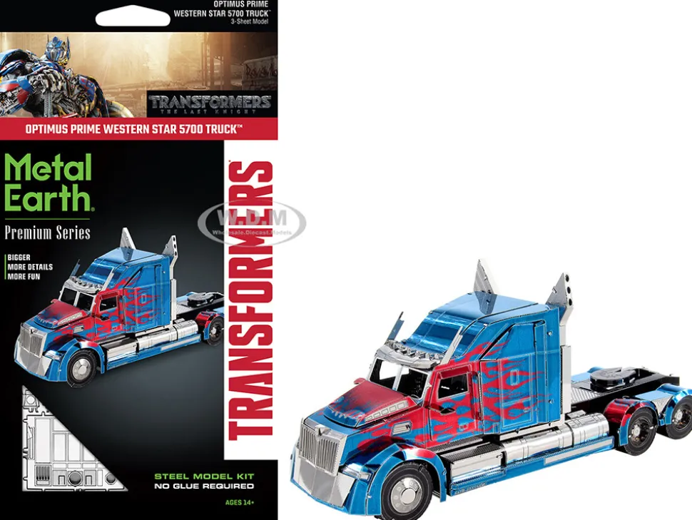 Model Kit Western Star 5700 Truck "Optimus Prime" Blue with Red Flames "Transformers: The Last Knight" (2017) Movie (Moderate Difficulty) Steel Model by Metal Earth