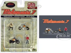 Motomania 7 4 piece Diecast Figure Set 2 Figures 2 Motorcycles Limited Edition to 4800 pieces Worldwide for 1/64 Scale Models American Diorama AD-76520MJ
