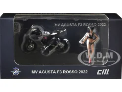 2022 MV Agusta F3 Rosso Motorcycle Silver Metallic with Figure 1/64 Diecast Model by CM Model