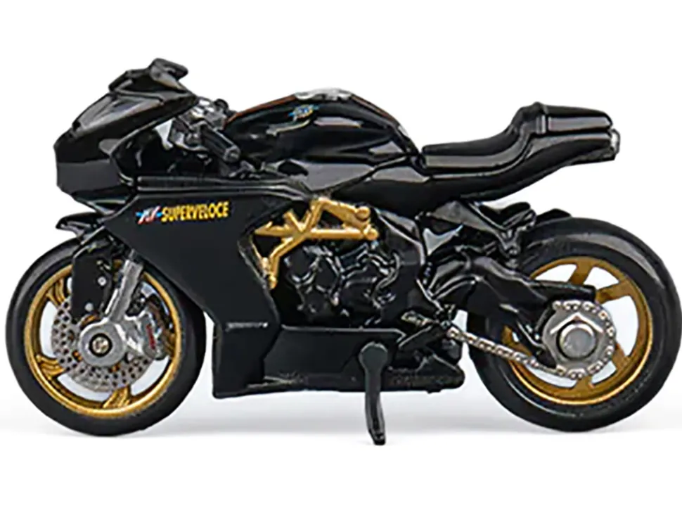 MV Agusta Superveloce 800 Motorcycle Black and Gold with Figure 1/64 Diecast Model by CM Model