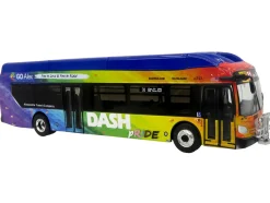 New Flyer Xcelsior XN40 Transit Bus "DASH Pride Livery" Blue with Rainbow Graphics "The Bus & Motorcoach Collection" Limited Edition 1/87 (HO) Diecast Model by Iconic Replicas