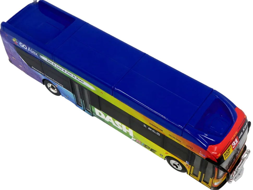 New Flyer Xcelsior XN40 Transit Bus "DASH Pride Livery" Blue with Rainbow Graphics "The Bus & Motorcoach Collection" Limited Edition 1/87 (HO) Diecast Model by Iconic Replicas